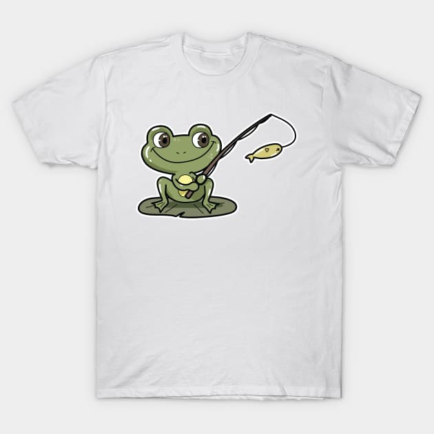 Frog at Fishing with Fishing rod T-Shirt by Markus Schnabel